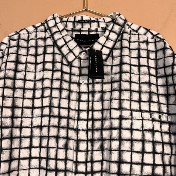 Sean John Mens Linen Blend Plaid Short Sleeve Shirt NWT - Picture 5 of 9